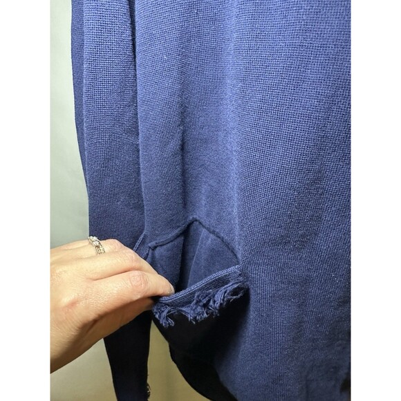 J. McLaughlin Navy Blue Fringe Pockets Open Front Cardigan Women's MEDIUM - Picture 7 of 13